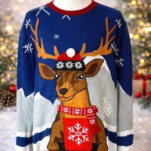 Holiday Hype Reindeer Ugly Christmas Sweater XL Festive Knit Pullover